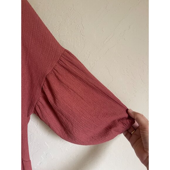 ZARA Textured Weave V-Neck Dress Rust Orange Half Sleeve Midi - Picture 6 of 8